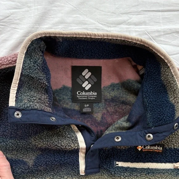 Columbia Helvetia II Women’s Small Printed Cropped Quarter Snap Sherpa Fleece - Picture 2 of 10